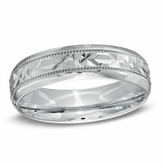 Men's 6.0mm Diamond-Cut Comfort Fit Wedding Band in Sterling Silver Product Image