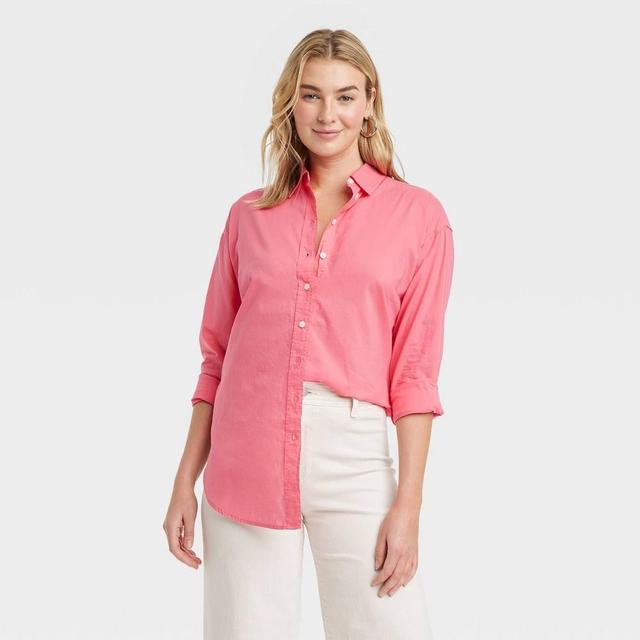 Womens Tunic Long Sleeve Collared Button-Down Shirt - Universal Thread Pink M Product Image