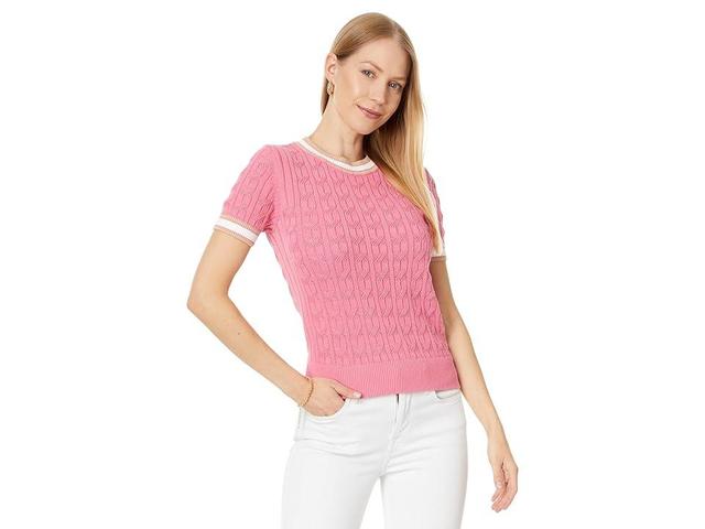 Tommy Hilfiger Short Sleeve Cable Sweater (Peony ) Women's Sweater Product Image