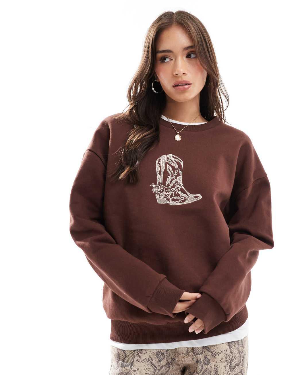 ASOS DESIGN cowboy boot graphic oversized sweat in chocolate Product Image