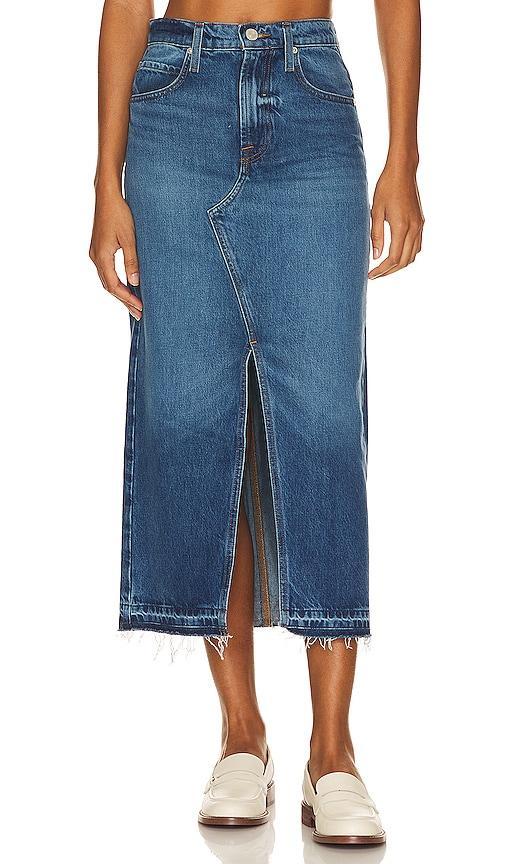 FRAME Raw Hem Denim Midi Skirt Product Image