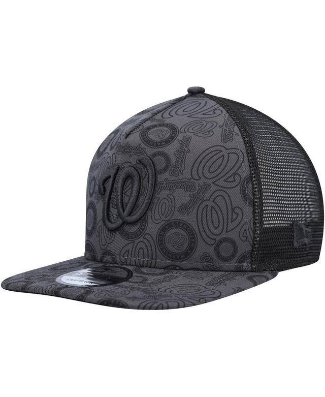 Mens New Era Black Washington Nationals Repeat A-Frame 9FIFTY Trucker Snapback Hat Product Image