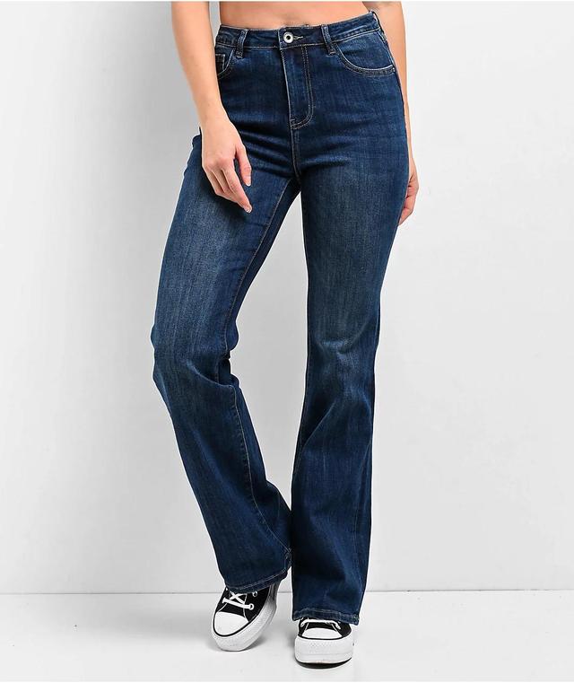 Q2 Flaire Dark Blue Wash Denim Jeans Product Image