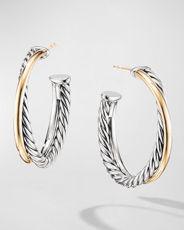 Womens Crossover Hoop Earrings in Sterling Silver with 18K Yellow Gold Product Image