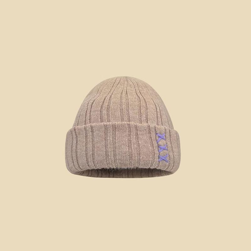 Cross Embroidered Ribbed Beanie Product Image