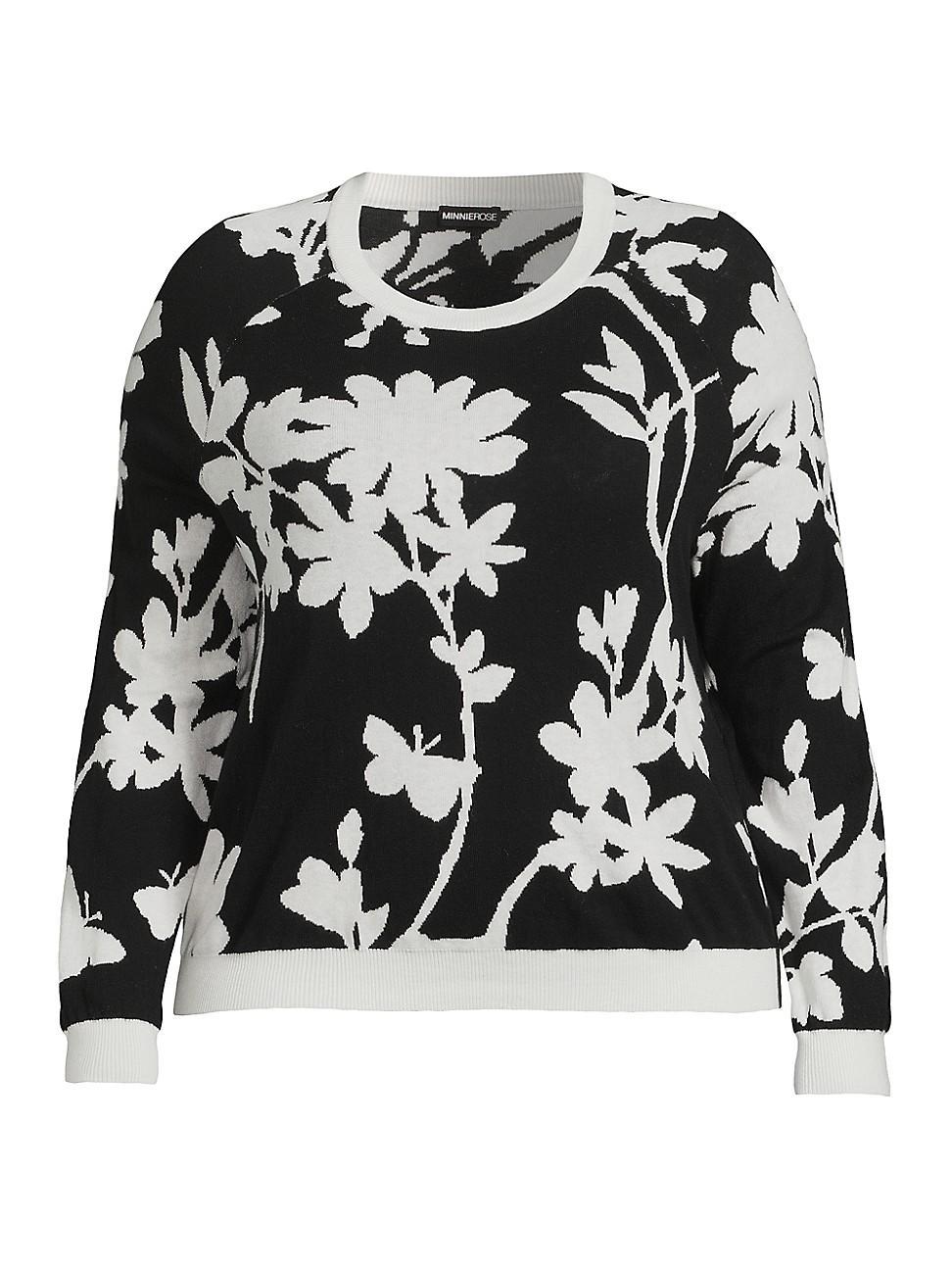 Womens Floral Cotton-Blend Crewneck Sweater Product Image