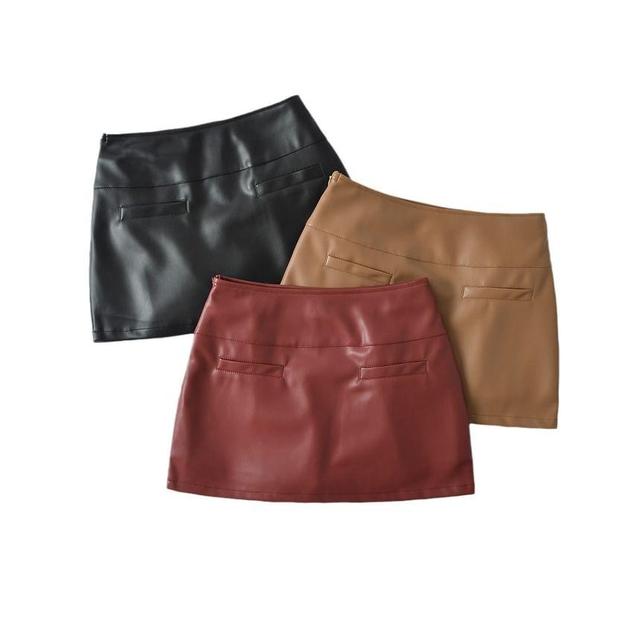 High Waist Faux Leather Mini A-Line Skirt Product Image