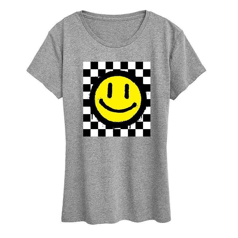 Womens Checkerboard Retro Smile Graphic Tee Black Product Image