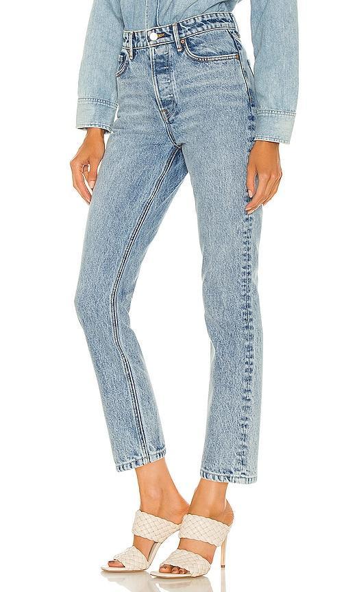 GRLFRND Karolina High Rise Straight Crop in Larchmont - Blue. Size 32 (also in 24, 31). Product Image