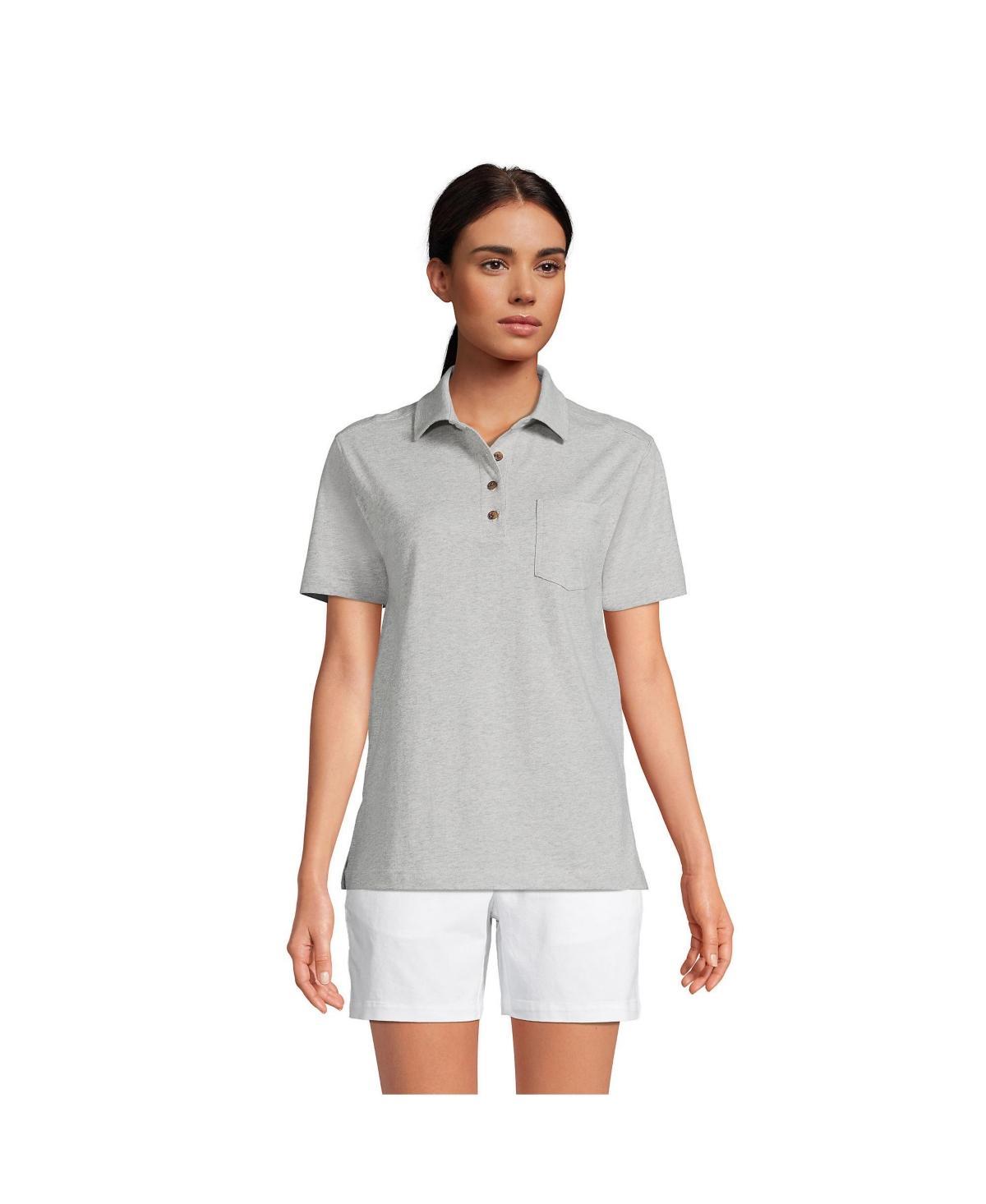 Womens Lands End Short Sleeve Super-T Polo Gray Grey Product Image