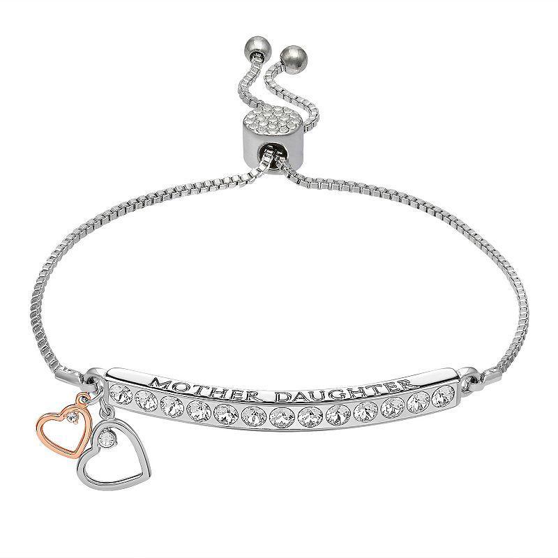 Brilliance Silver Plated Mother Daughter Double Heart Charm Bracelet, Womens Two Tone Product Image