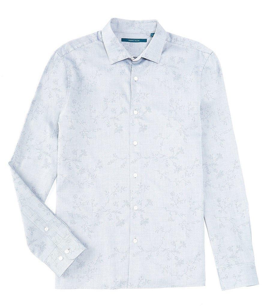 Perry Ellis Floral Print Jacquard Long Sleeve Woven Shirt Product Image