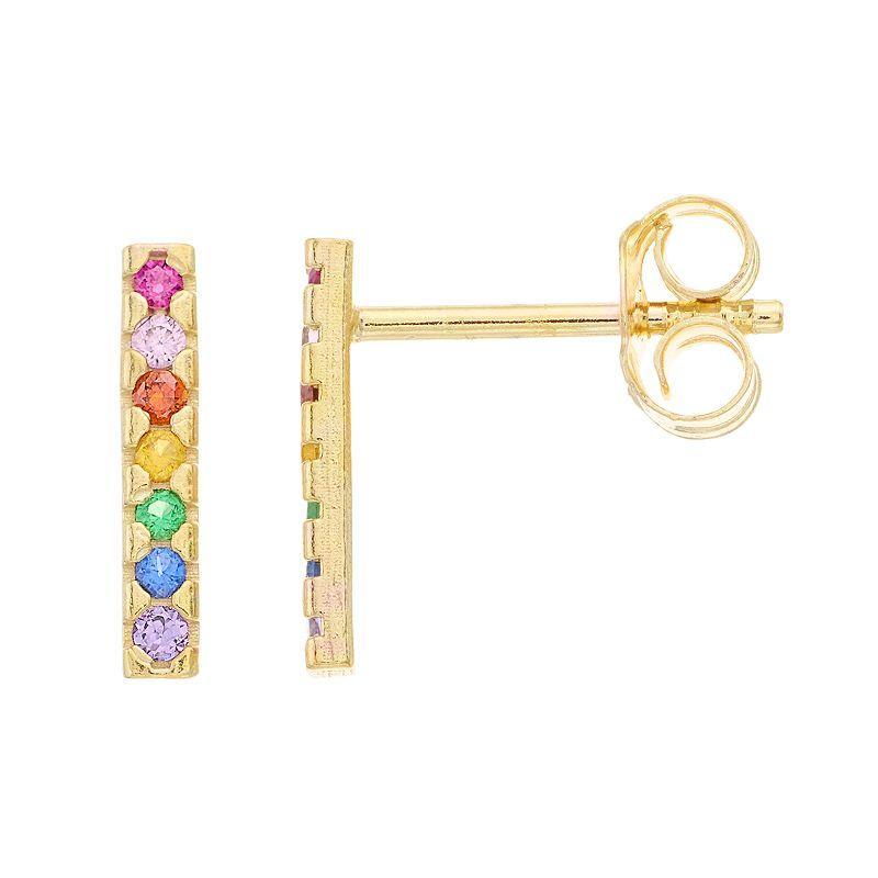 Au Naturale 14k Gold Rainbow Cubic Zirconia Bar Stud Earrings, Womens Product Image