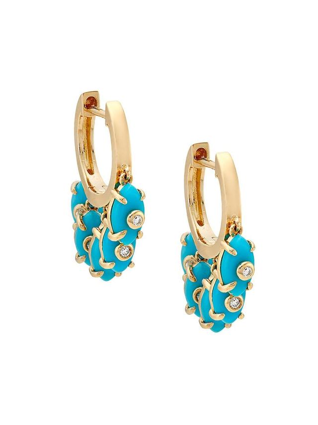 Womens 14K Yellow Gold, Turquoise & 0.05 TCW Diamond Evil Eye Huggie Hoop Earrings Product Image