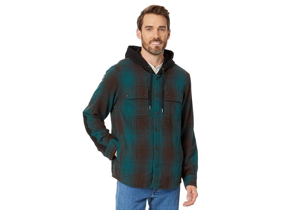 L.L.Bean Signature Heritage Textured Flannel Plaid Hooded Shirt (Dark Pine) Men's Clothing Product Image