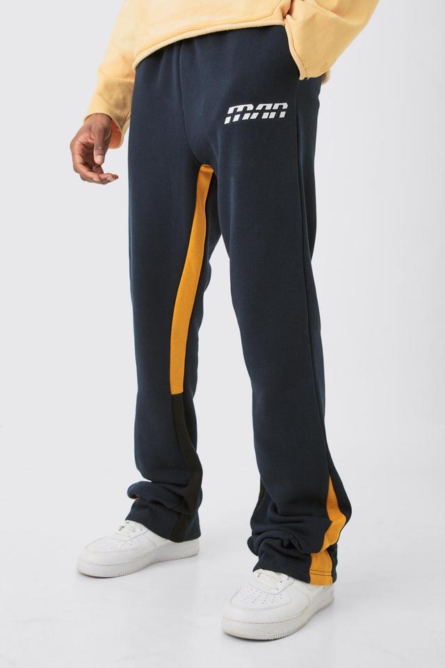 Mens Tall Slim Fit Flare Colour Block Gusset Joggers In Navy, Navy Product Image