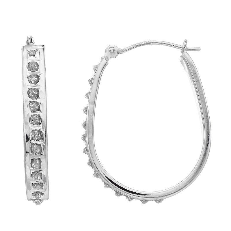 Diamond Fascination 14k White Gold Diamond Accent Oval Hoop Earrings, Womens Product Image