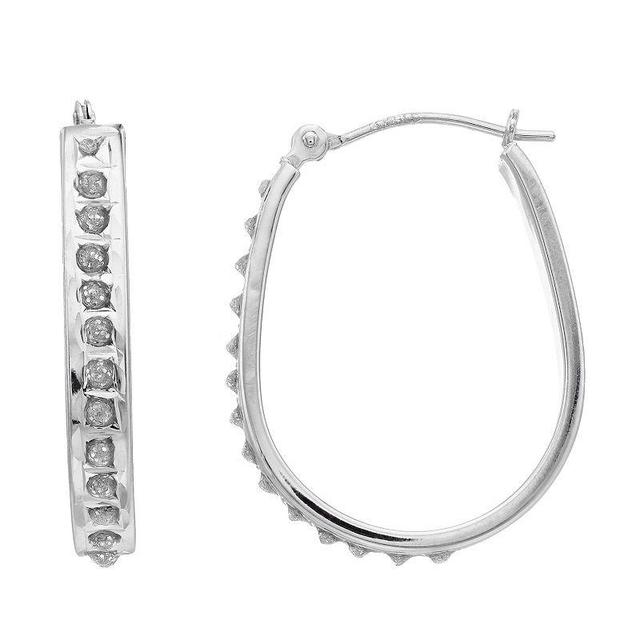 Diamond Fascination 14k White Gold Diamond Accent Oval Hoop Earrings, Womens Product Image