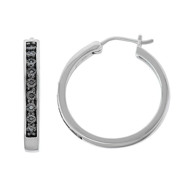 Sterling Silver 1/10 Carat T.W. Black Diamond Hoop Earrings, Womens Product Image