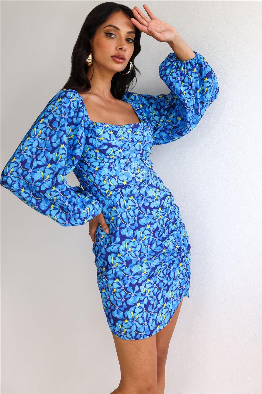 Springtime Bloom Mini Dress Blue Product Image