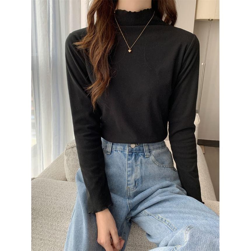 Long Sleeve Mock Neck Plain Top Product Image