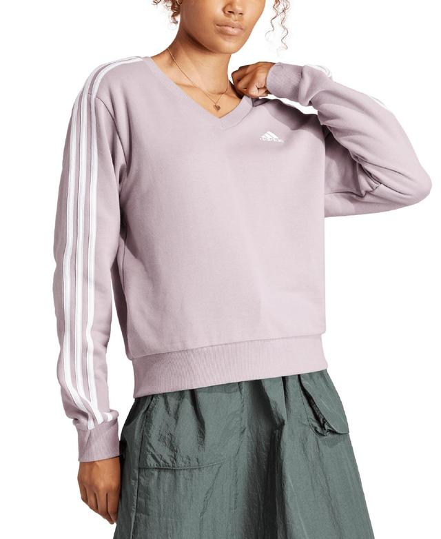 adidas Womens Essential Cotton 3-Stripe V-Neck Sweatshirt Product Image