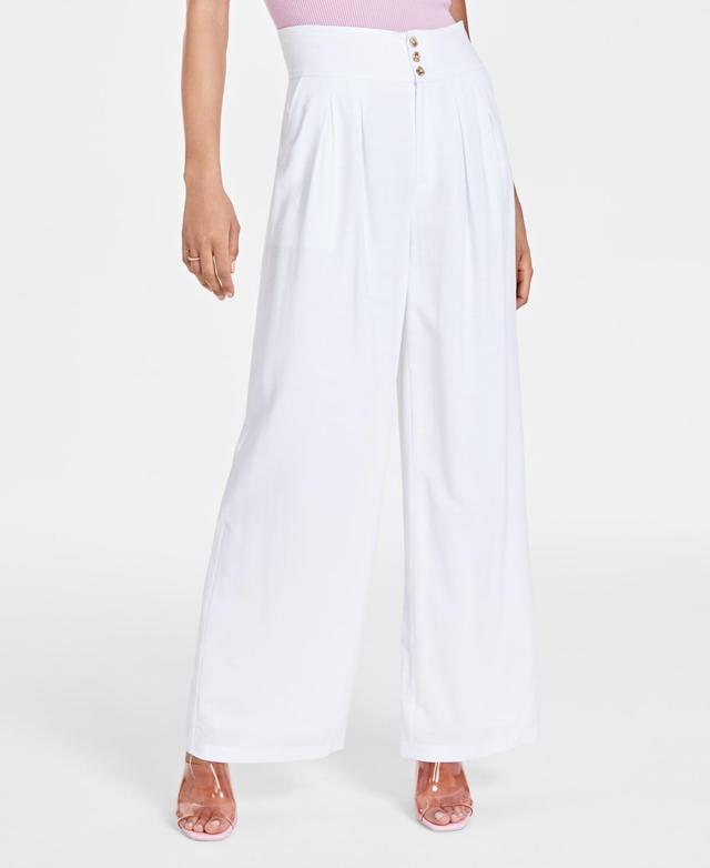 Bar Iii Womens Button-Front Wide-Leg Pants, Created for Macys Product Image