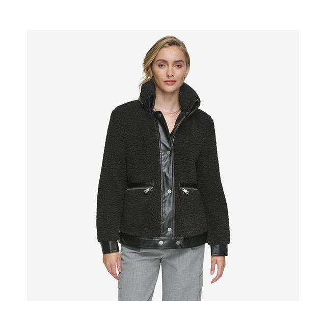 Andrew Marc Womens Zepita Mixed Media Faux Leather Shirt Jacket Product Image