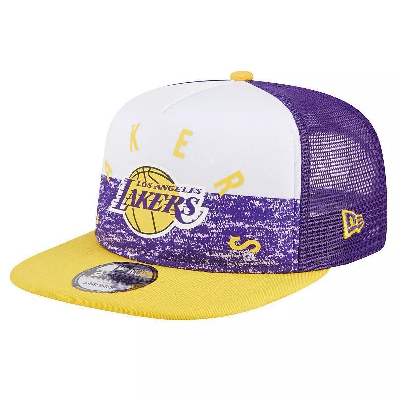 Mens New Era Purple Los Angeles Lakers Arch A-Frame Trucker 9FIFTY SnapbackHat Product Image