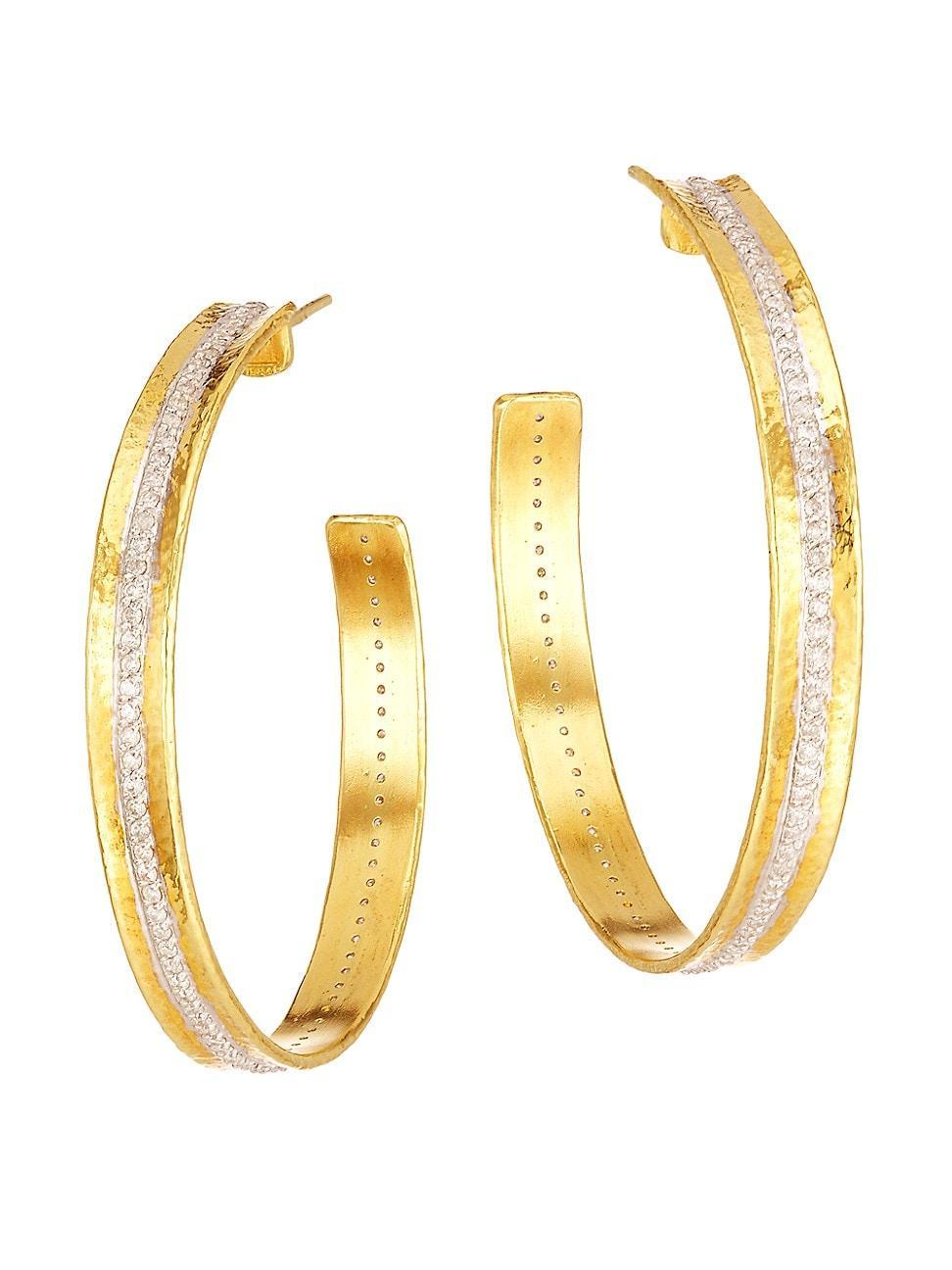 Womens Hourglass 22K Yellow Gold, 18K White Gold, & Diamond Hoop Earrings Product Image