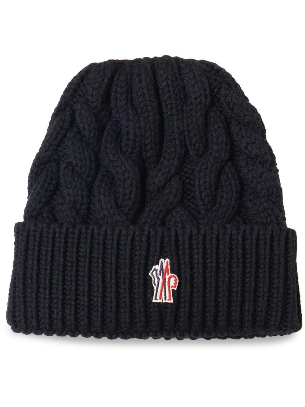 MONCLER Grenoble Logo Embroidered Knitted Beanie In Black Product Image