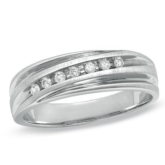 Men's 1/8 CT. T.w. Diamond Wedding Band in 14K White Gold Product Image