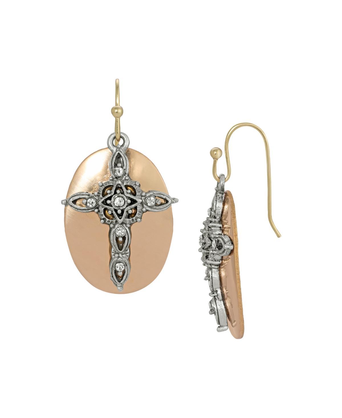 1928 Two-Tone Oval Drop Cross Earrings, Womens, Multi Product Image