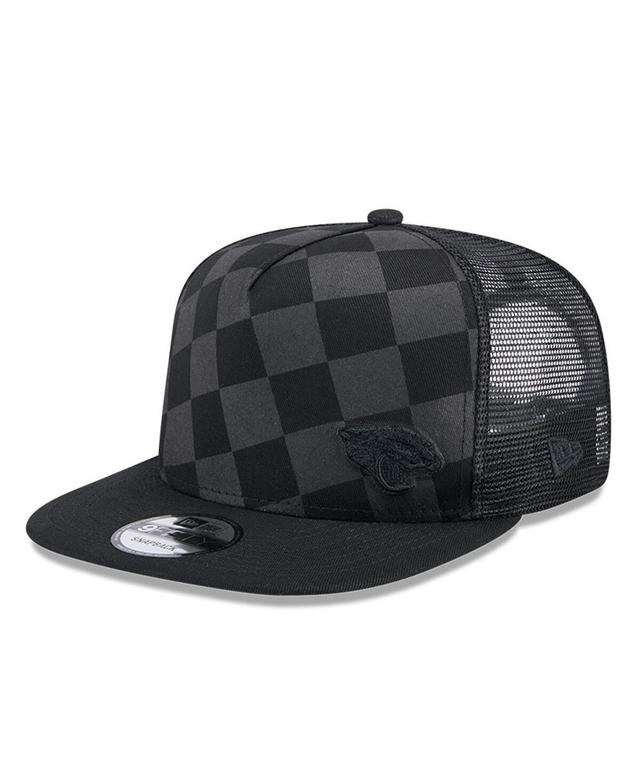 Mens New Era Black Jacksonville Jaguars Check Mate 9FIFTY Trucker Snapback Hat Product Image