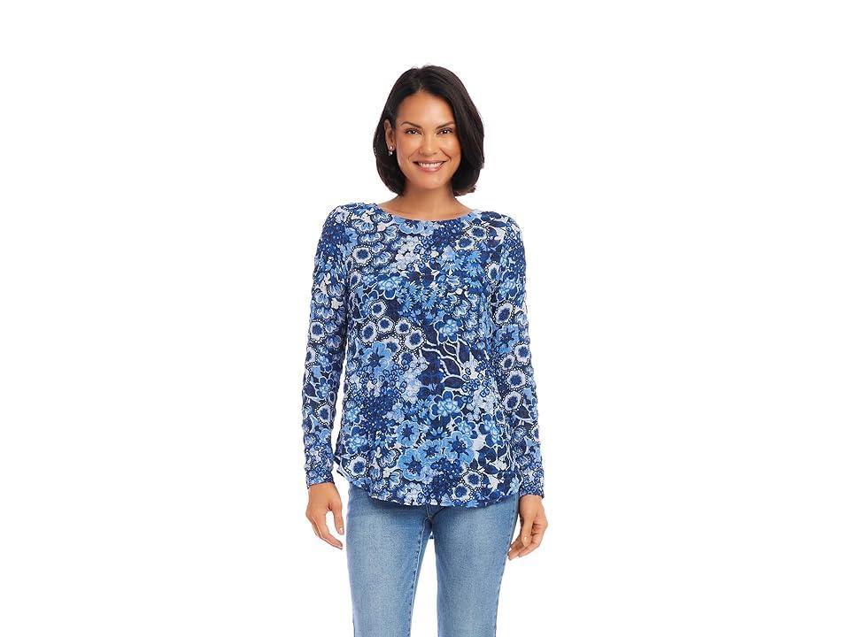 Karen Kane Long Sleeve Shirttail Top (Print) Women's Clothing Product Image