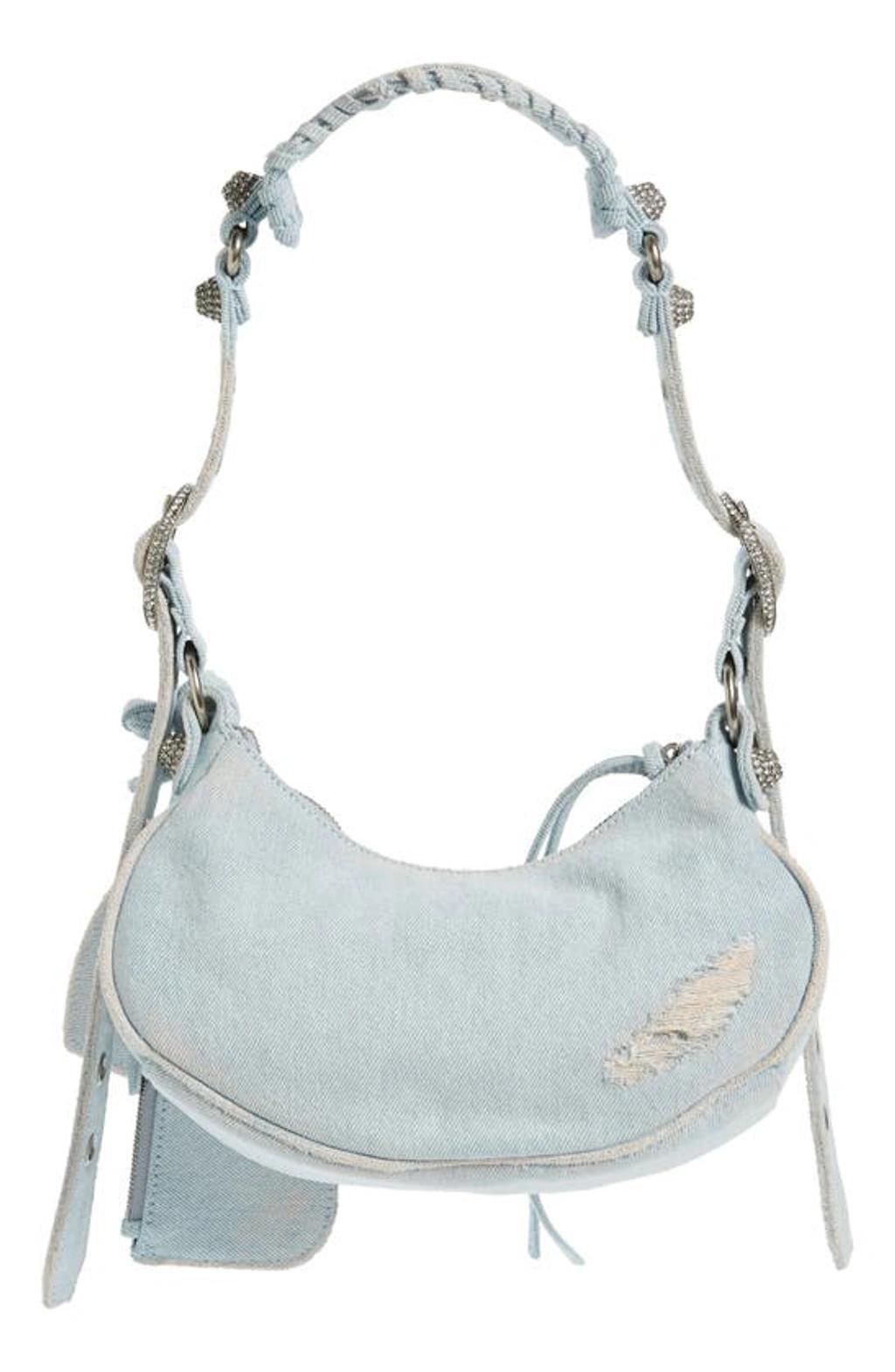 BALENCIAGA Xs Le Cagole Washed Denim Shoulder Bag In Blue Product Image