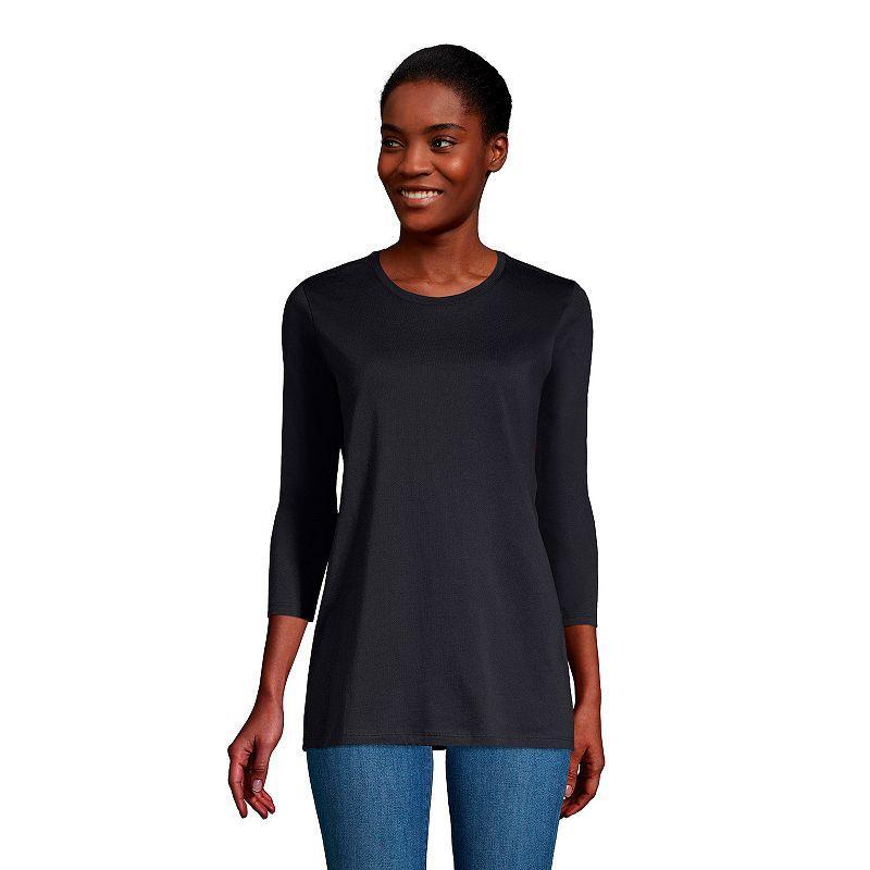 Petite Lands End 3/4-Sleeve Supima Cotton Crewneck Tunic, Womens Product Image