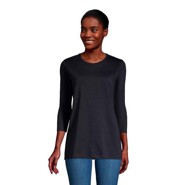 Petite Lands End 3/4-Sleeve Supima Cotton Crewneck Tunic, Womens Black Product Image