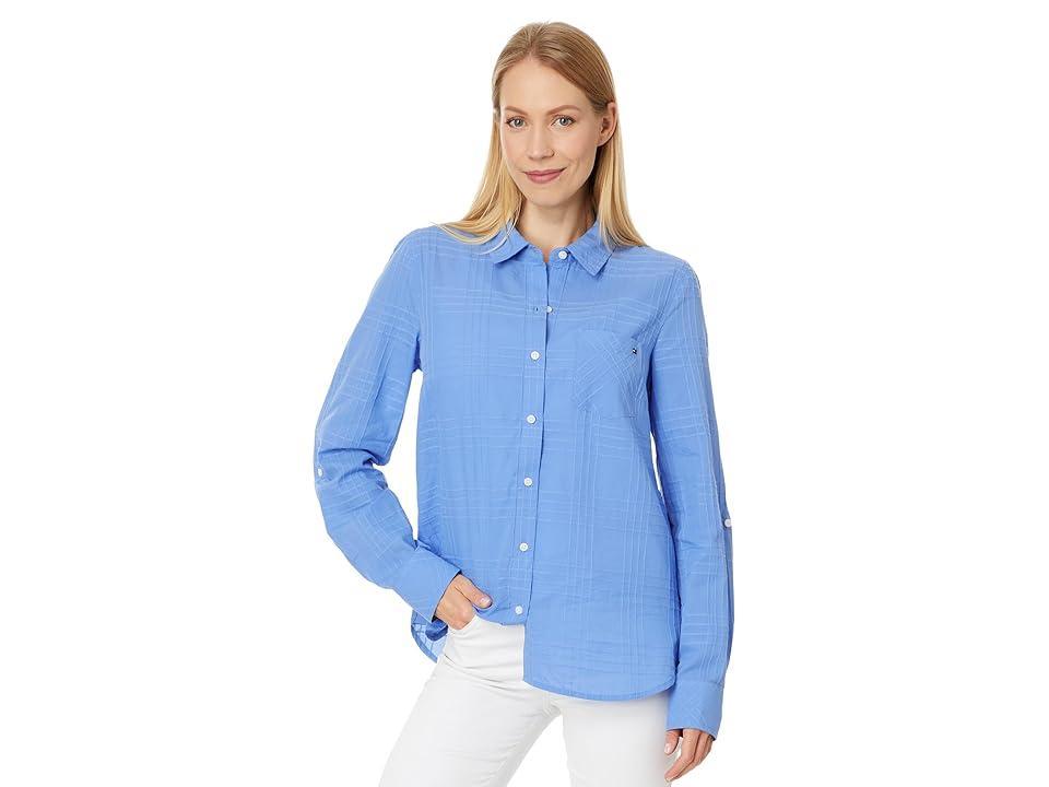 Women's Cotton Tonal-Plaid Roll-Tab Shirt Product Image