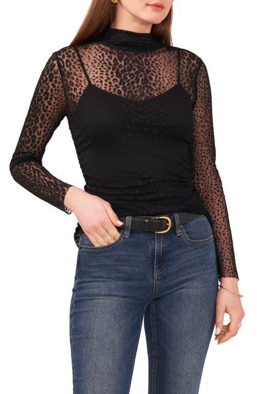 Vince Camuto Leopard Print Long Sleeve Mesh Top Product Image