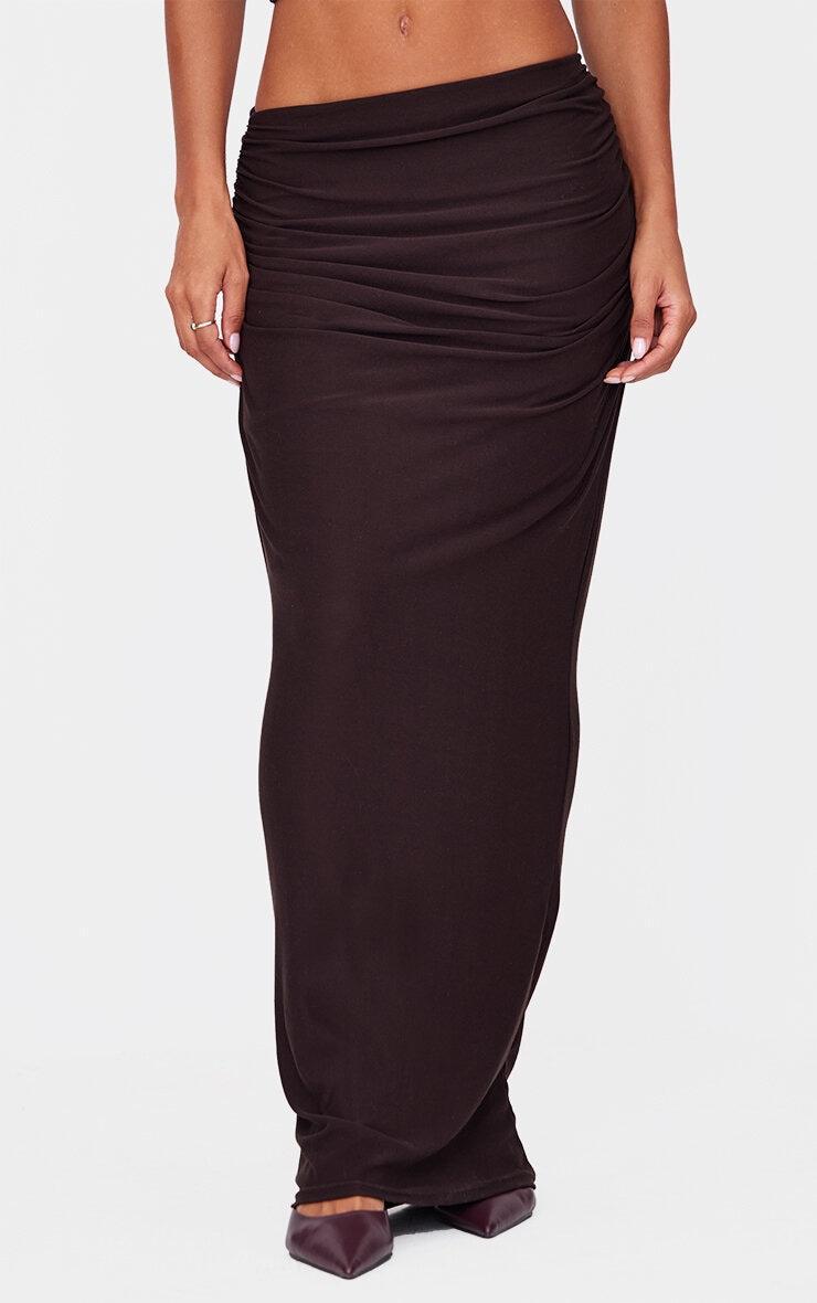 Dark Brown Soft Touch Mid Rise Maxi Skirt Product Image