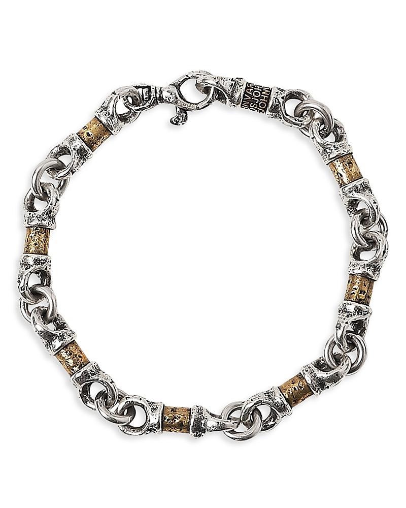 Mens Distressed Two-Tone Barrel Link Chain Bracelet Product Image