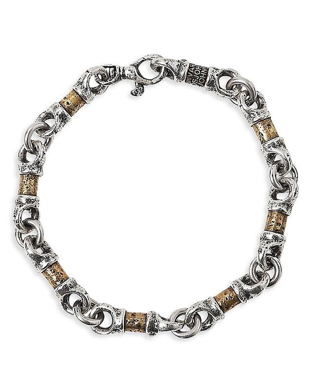 Mens Distressed Two-Tone Barrel Link Chain Bracelet Product Image