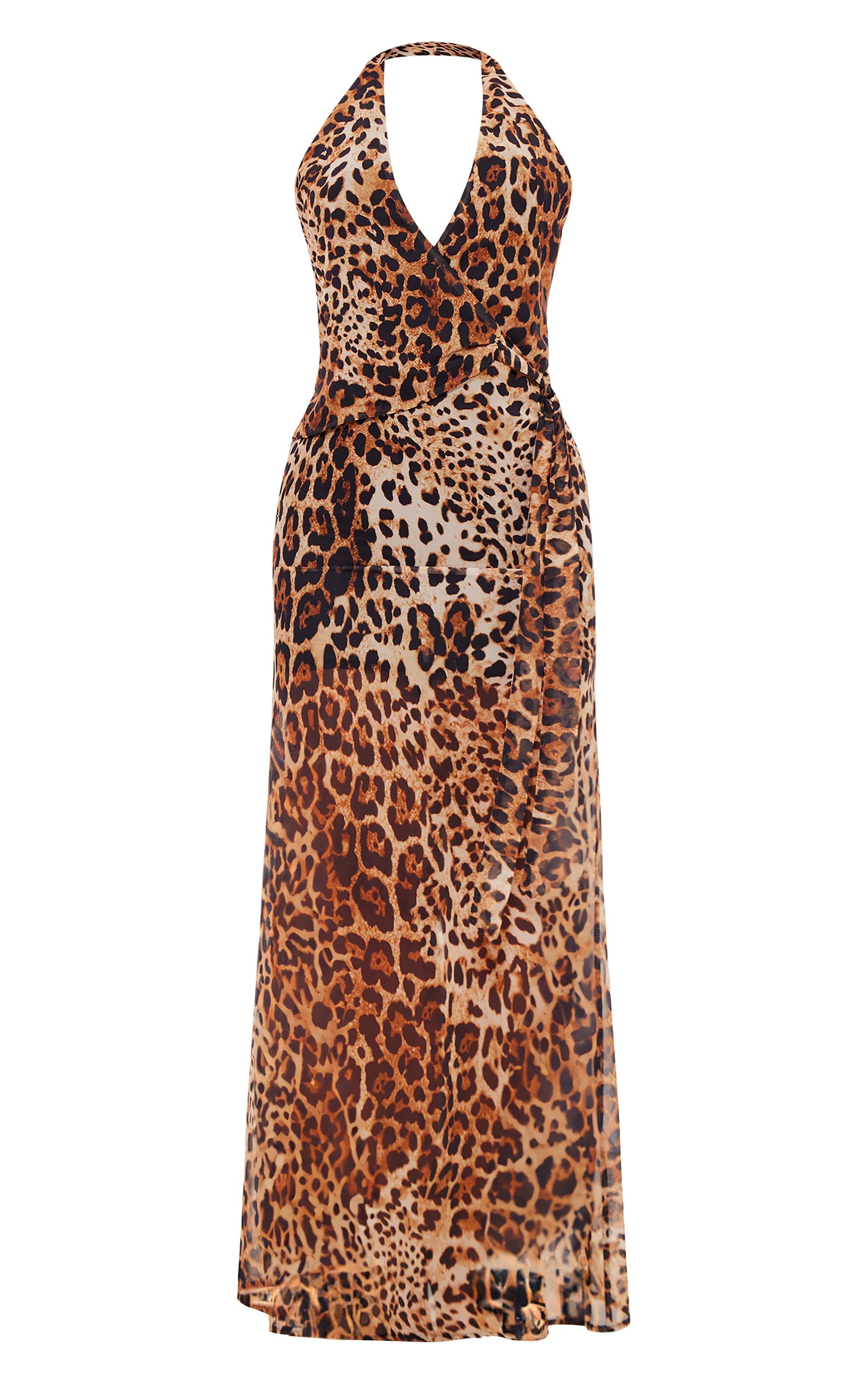 Leopard Print Chiffon Wrap Maxi Dress Product Image