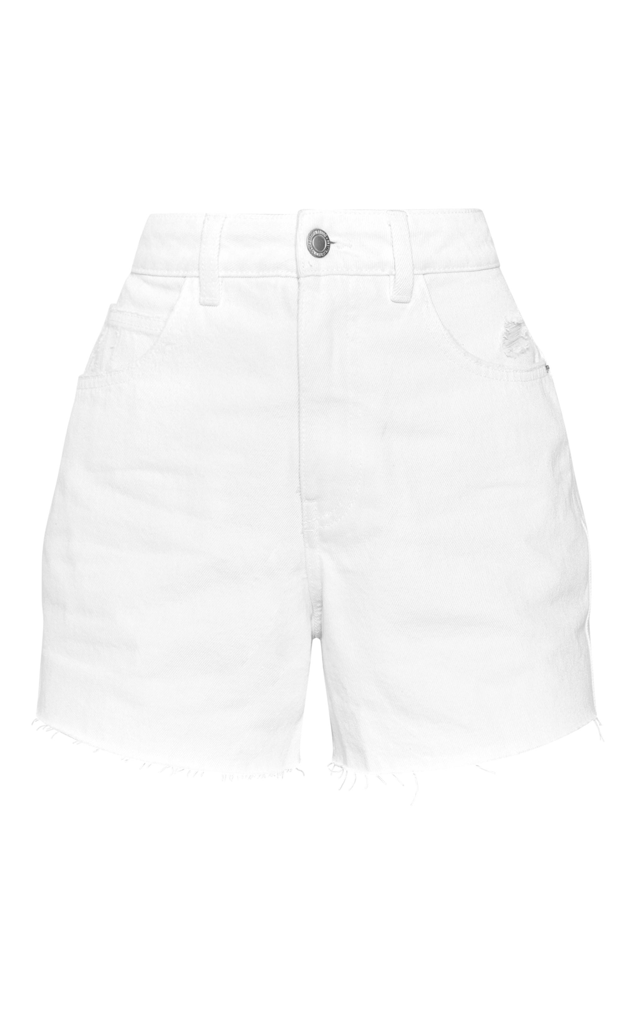 Ecru Raw Hem Boyfriend Denim Shorts Product Image