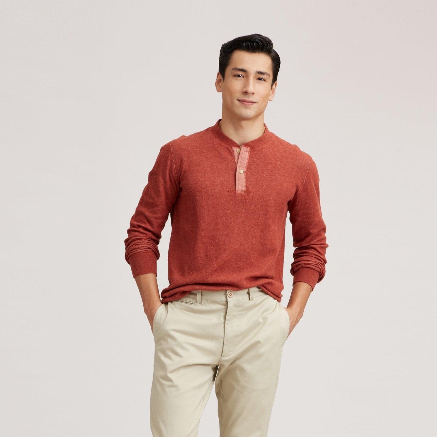 New Windsor Double Cloth Henley - Rust Product Image