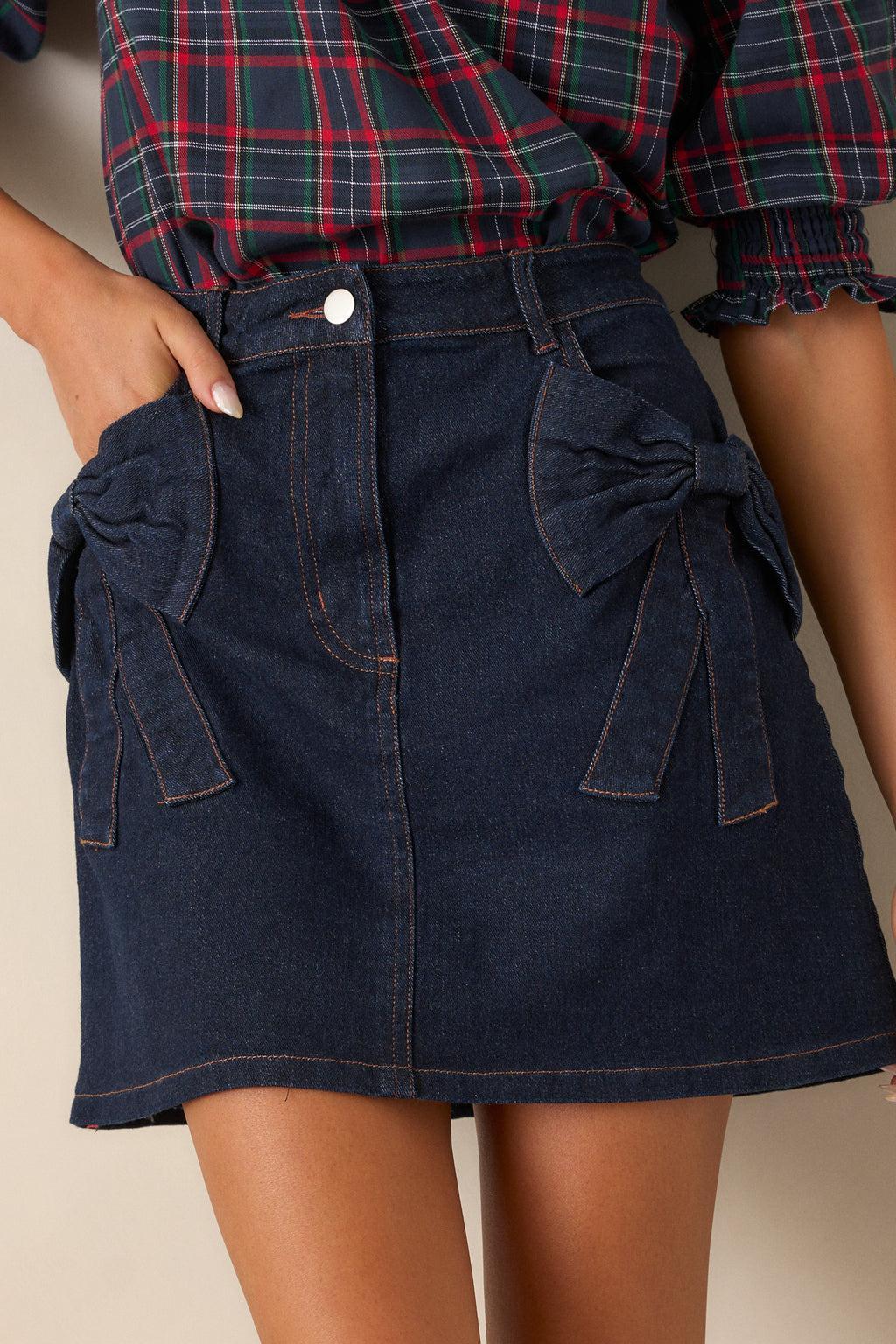 Feel The Rush Dark Wash Denim Mini Skirt Product Image