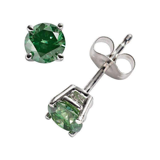 10k White Gold 1-ct. T.W. Green Round-Cut Diamond Solitaire Stud Earrings, Womens Product Image