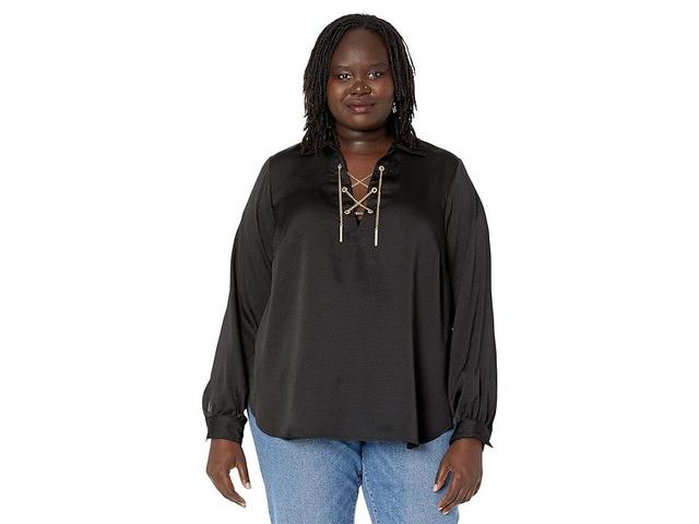 MICHAEL Michael Kors Plus Size Lace-Up Chain Top Women's Clothing Product Image