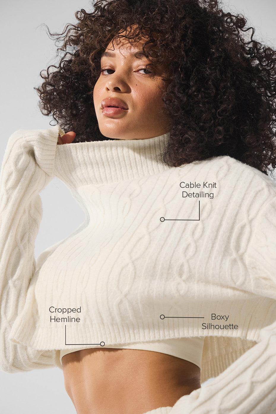 Cable Knit Cropped Winter Bliss Turtleneck Long Sleeve - Ivory Product Image